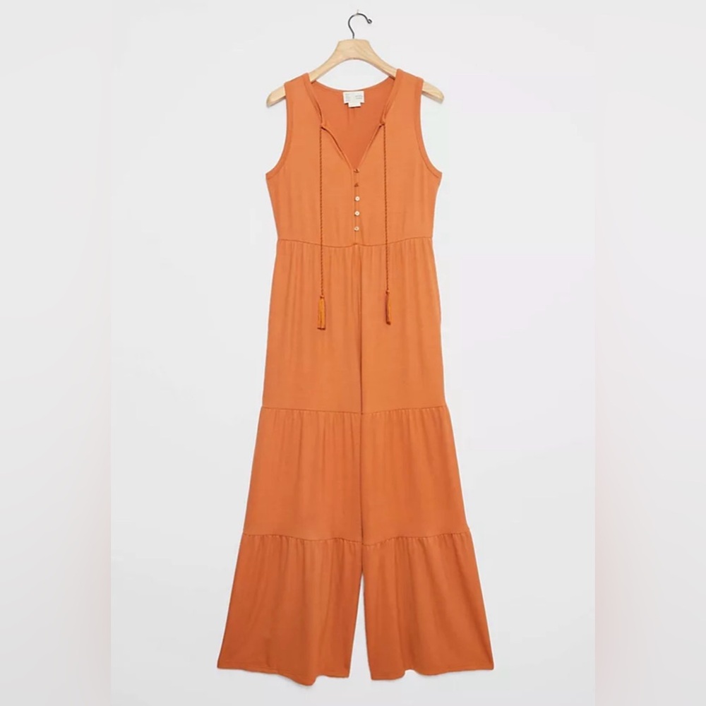 Anthro Marina Tiered Wide Leg Jumpsuit - Picture 1 of 11